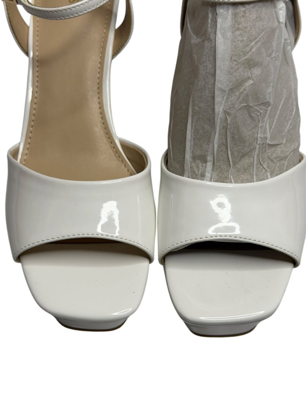 Guess Zione Sandals Shoes Faux Patent Leather Platform Wedge White 10 NIB - Picture 5 of 14